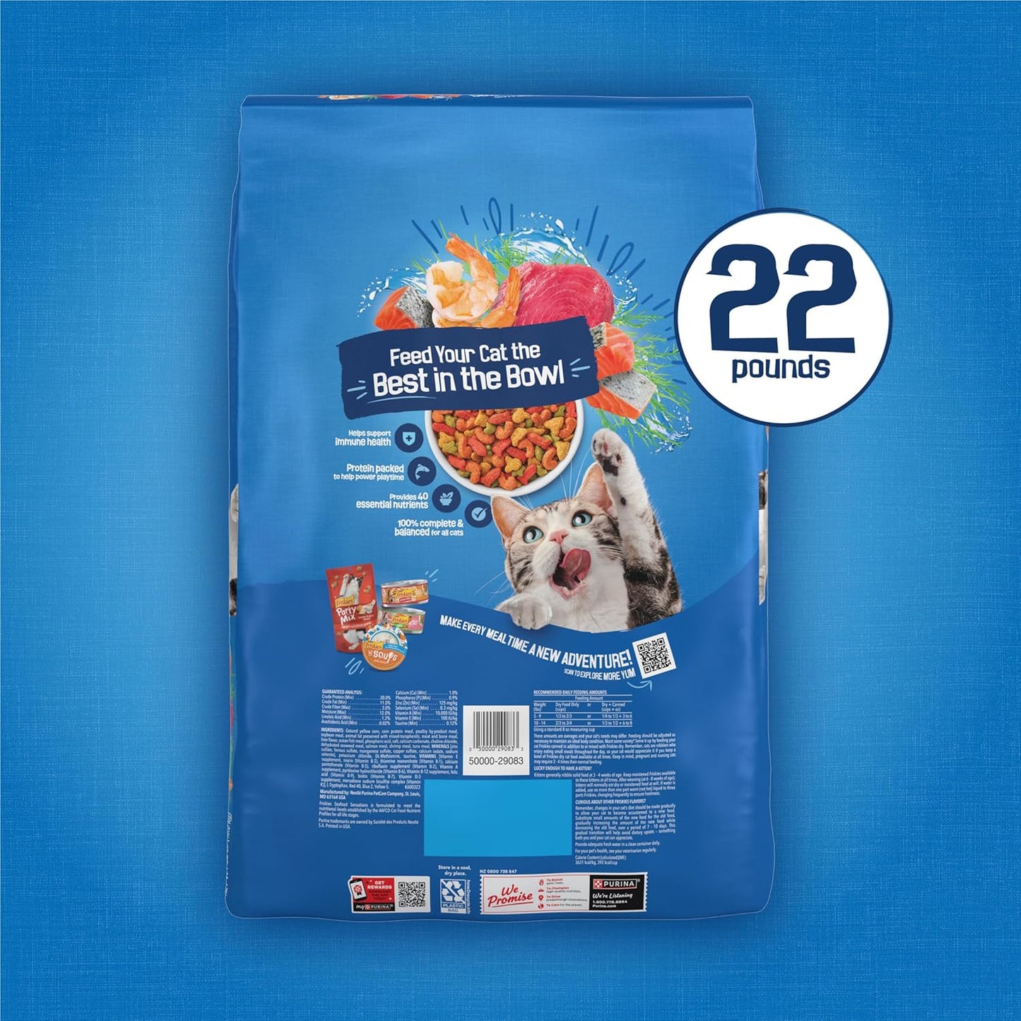 Purina Friskies Dry Cat Food Salmon, Tuna and Shrimp Recipe - 22 lb. Bag for Stress-Free Mealtime in Multi-Cat Homes
