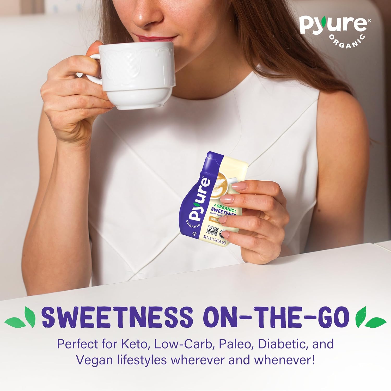 Pyure Organic Vanilla Stevia Drops – Neutral Aesthetic Sweetener for Minimalist Pantry and Coffee Bar
