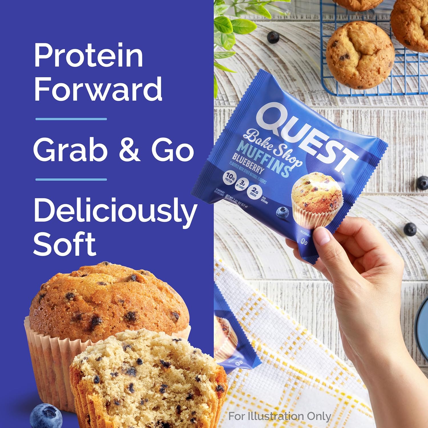 Quest Bake Shop Blueberry Muffins – Pre-Workout Snack for Tight Schedules and Quick Fueling Between Meetings, 4 Count