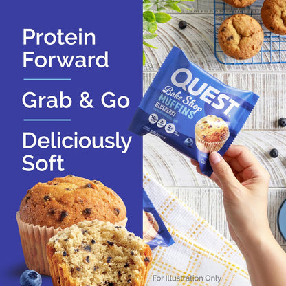Quest Bake Shop Blueberry Muffins – Pre-Workout Snack for Tight Schedules and Quick Fueling Between Meetings, 4 Count
