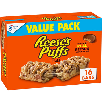 Reese's Puffs Cereal Snack Bars – Soft Texture Snack for Kids with Sensitive Teeth, 16 ct Family Pack