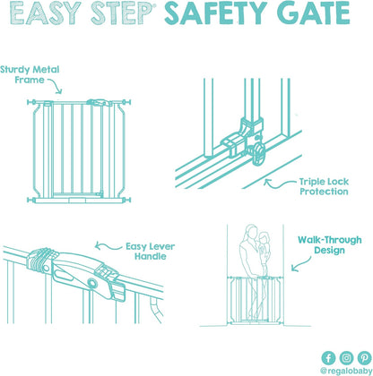 Regalo Black Baby Gate with Walk-Through Door – Sleek Pressure Mounted Barrier for Minimalist Homes, 29-38.5 Inch Wide