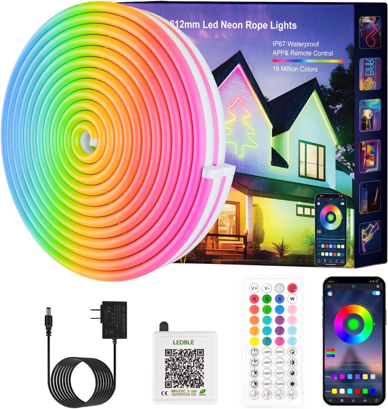 rgb led neon strip with 16 million colors and auto-jump, fade, and flash effects
