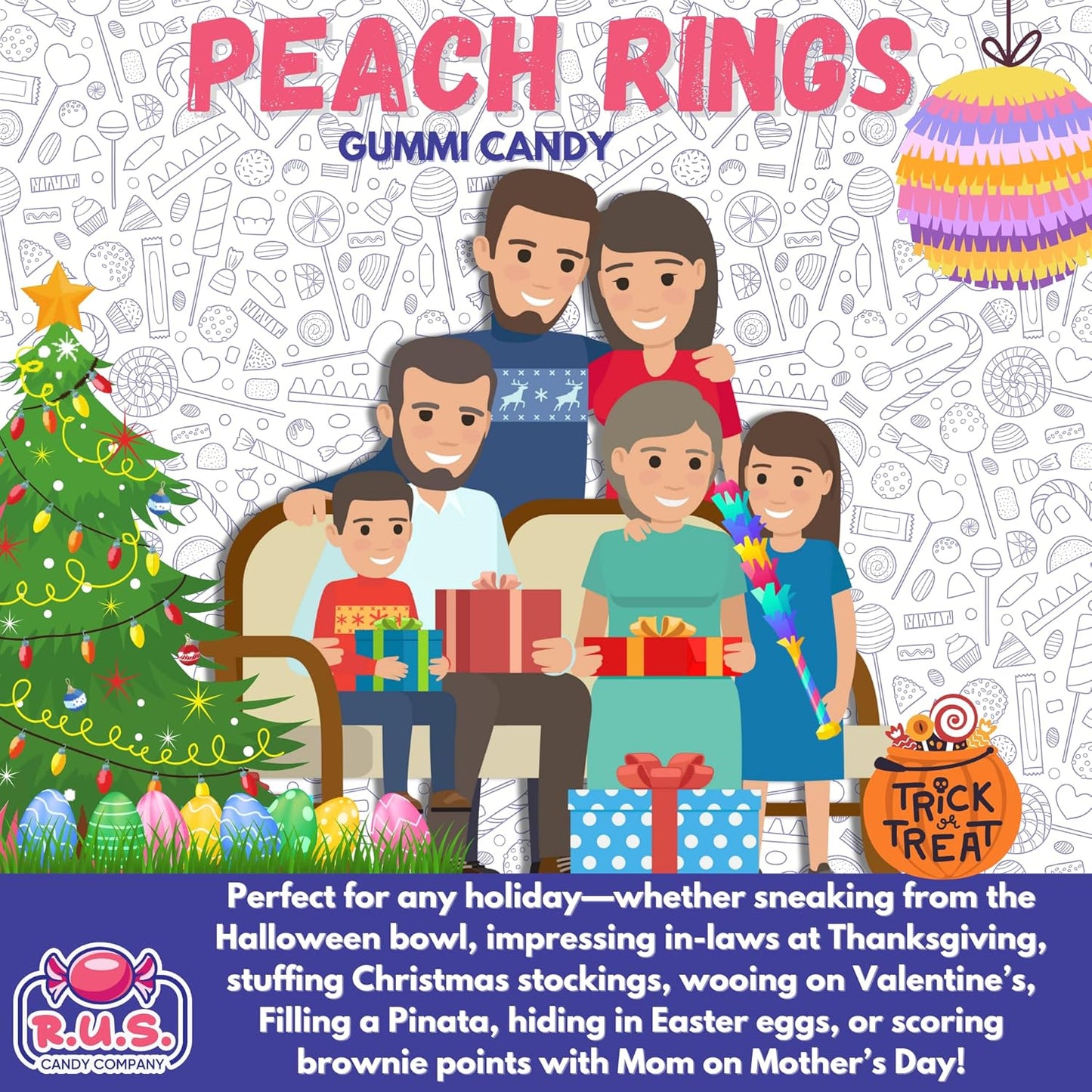 RUS Candy Company Peach Ring Gummies 8 oz Resealable Pouch – Pantry-Stock Treat for Nursery Snack Time and Birthday Parties