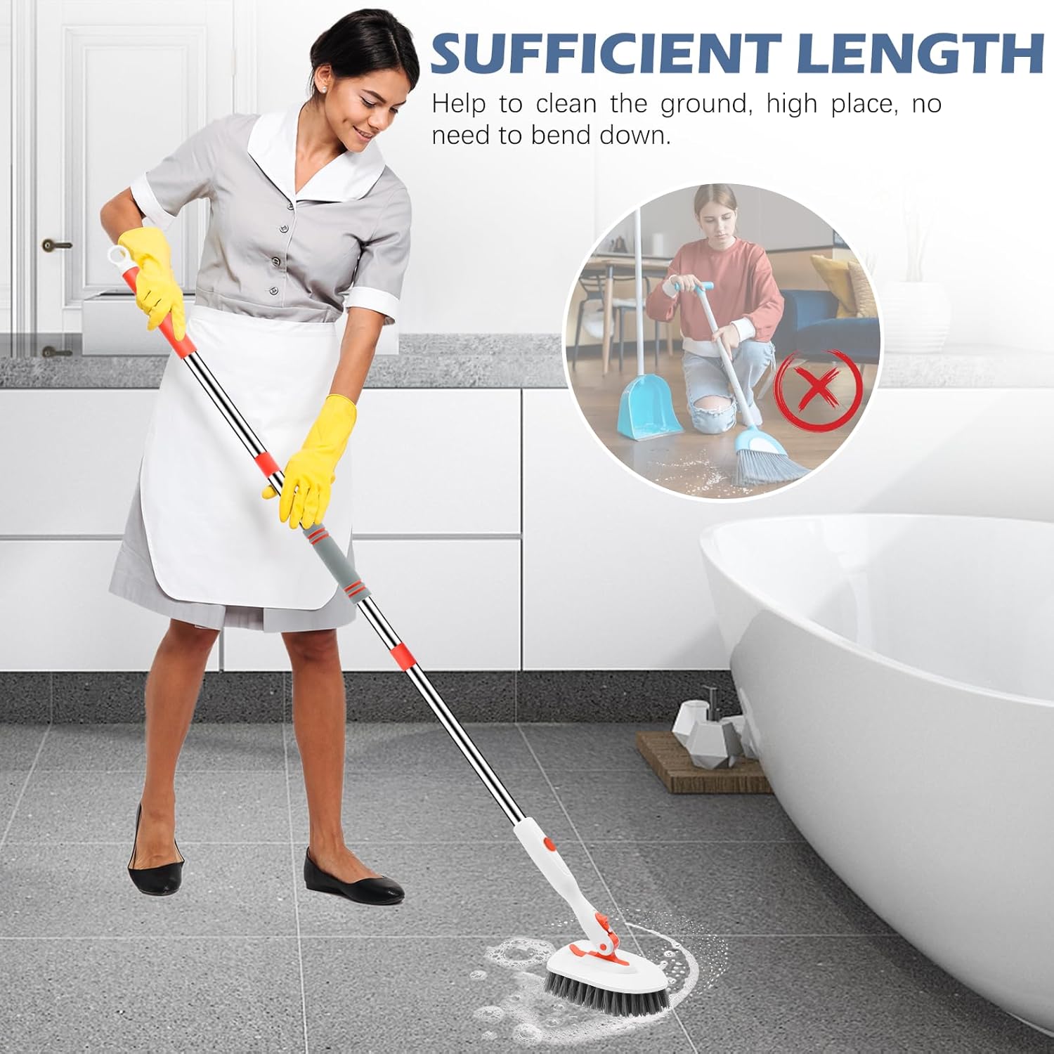 SetSail Long Handle Tub Scrubber – No-Kneel Cleaning for Homes with Kids and Pets, Lockable Rotating Head