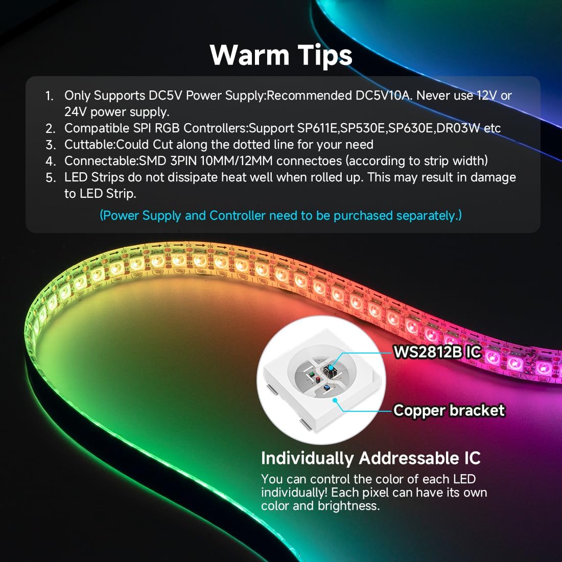 SEZO WS2812B ECO LED Strip – Portable Camping Light Strip Powered by USB Battery Bank