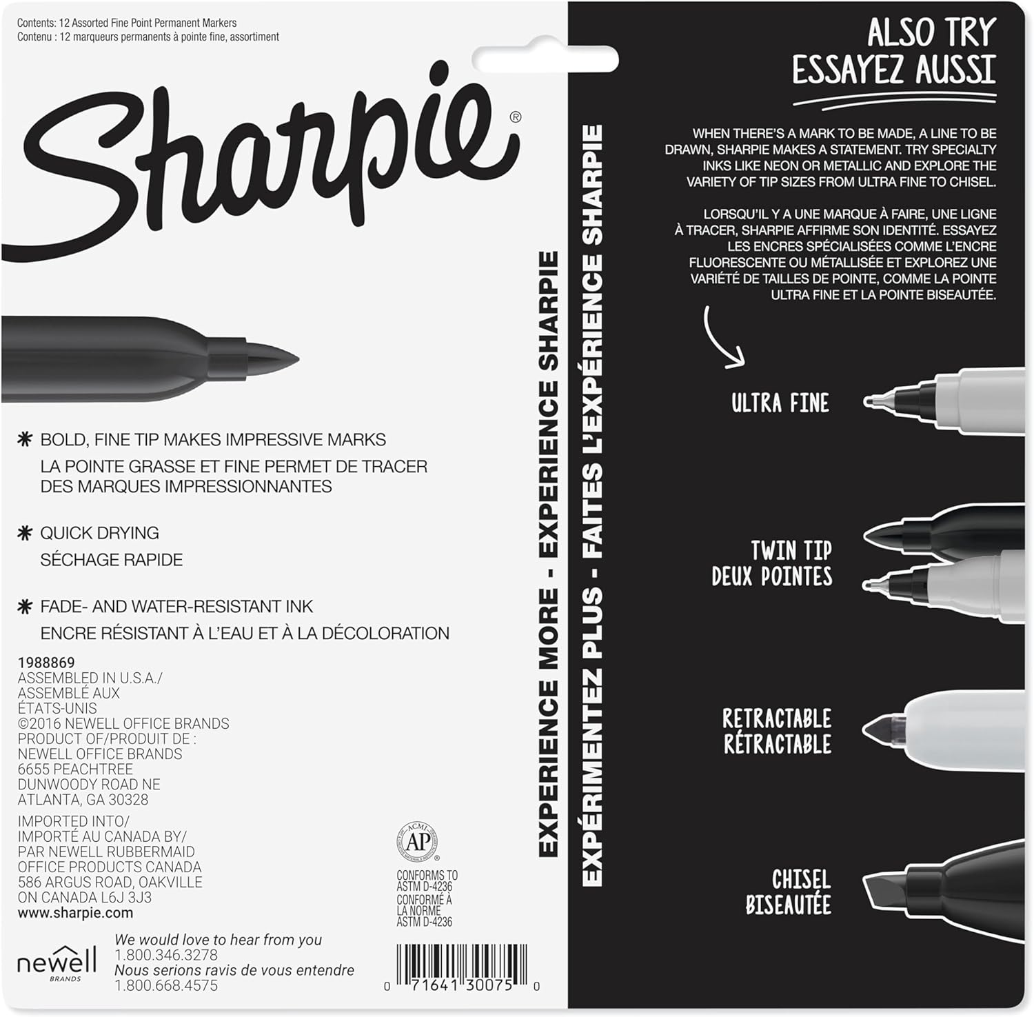 Sharpie Fine Point Permanent Markers 12 Pack Multicolor - Water Resistant Fade Resistant Safe Ink for Family Craft Areas