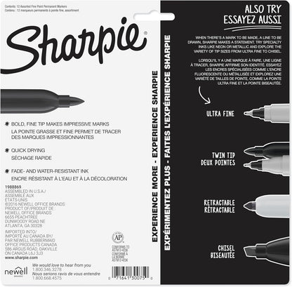 Sharpie Fine Point Permanent Markers 12 Pack Multicolor - Water Resistant Fade Resistant Safe Ink for Family Craft Areas