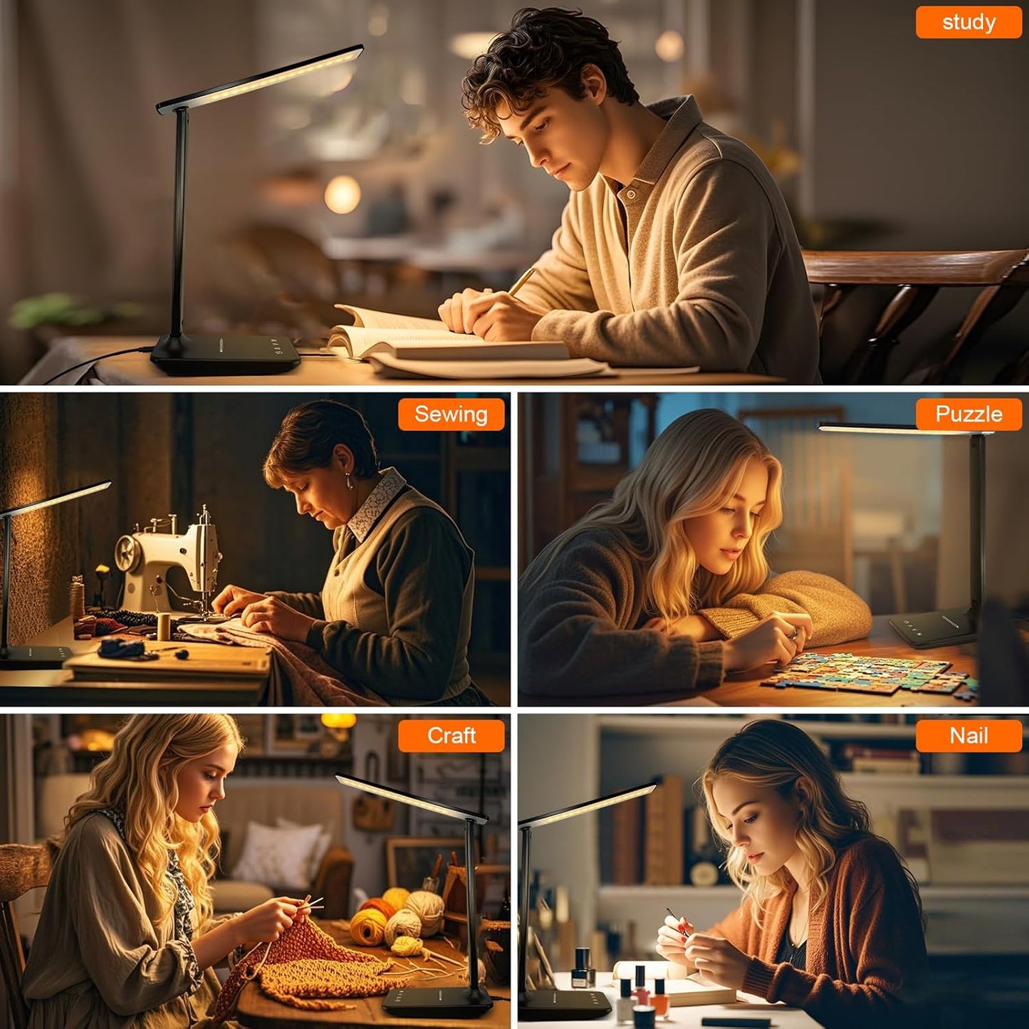shinelife Adjustable LED Desk Lamp – Modern Minimalist Study Light with Touch Controls and Hidden USB Port