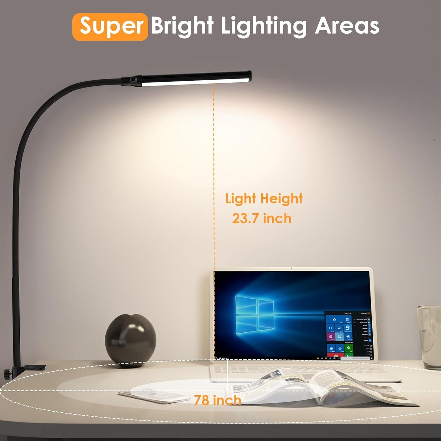 ShineTech Eye-Caring Clamp Lamp – Living Room Accent Light for Reading Corner and Bedside, Adjustable Warm to Daylight