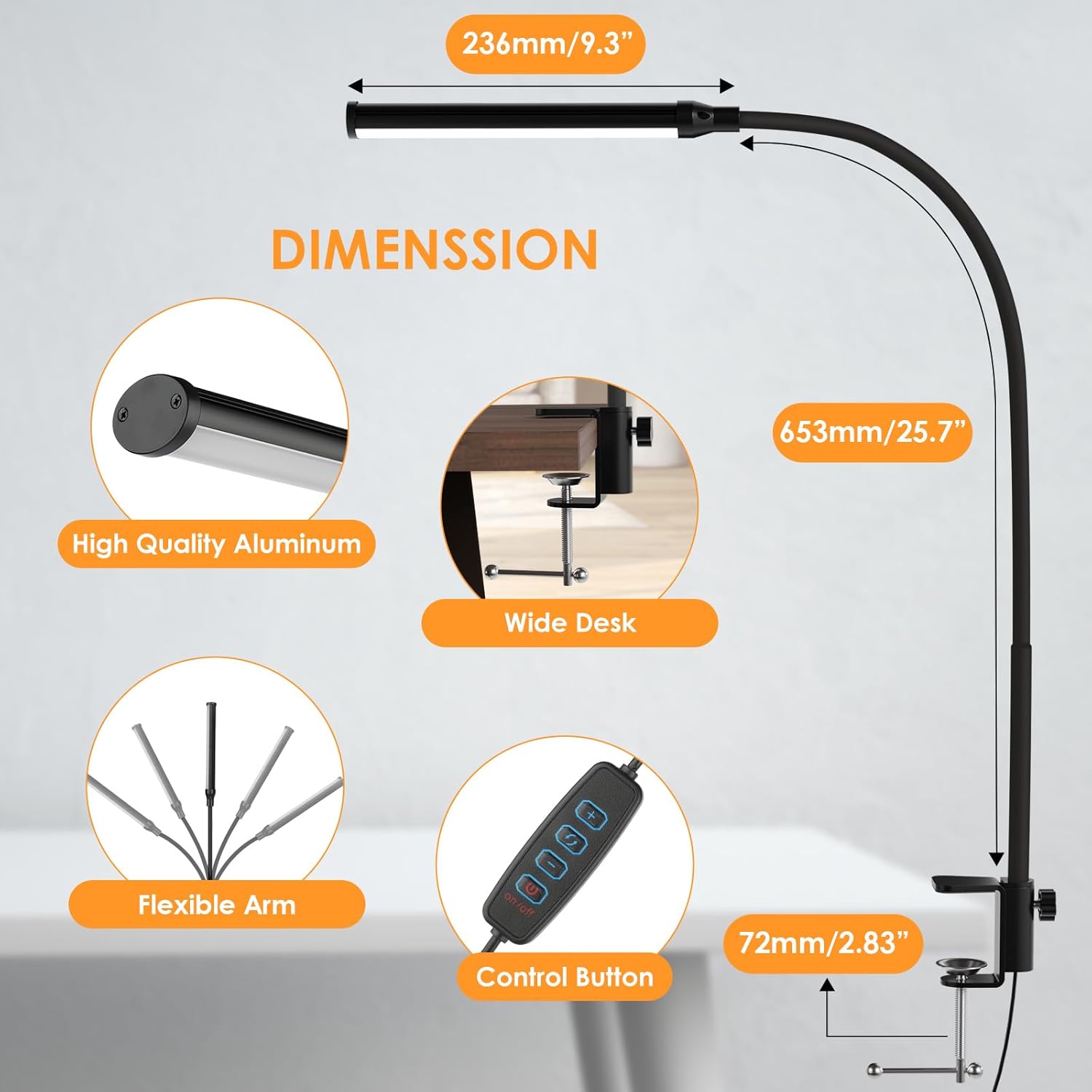 ShineTech Eye-Caring Clamp Lamp – Living Room Accent Light for Reading Corner and Bedside, Adjustable Warm to Daylight