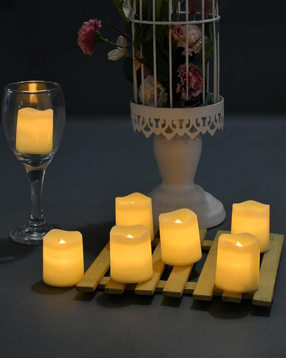 SHYMERY Flameless Flickering Votive Tea Lights 24 Pack Battery Operated for Mantel Shelves and Tabletop Home Decor