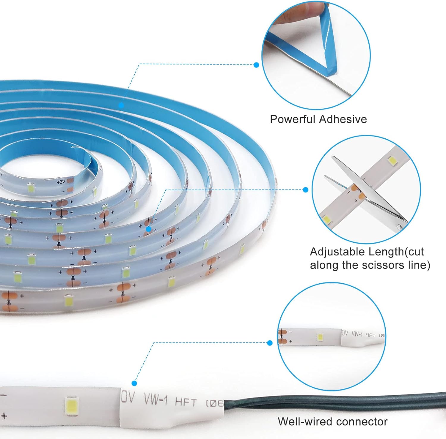 Simple Battery LED Strip Light Warm White Steady On for Scandinavian Style and Clutter Free Spaces