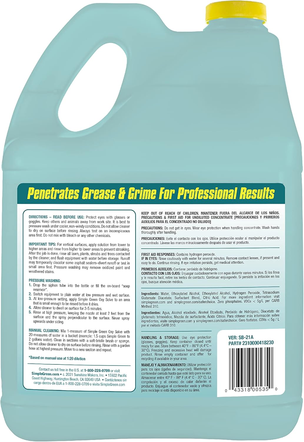 Simple Green Oxy Solve Outdoor Cleaner – 1 Gal High-Coverage Formula for Efficient Exterior Maintenance