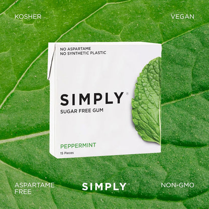 SIMPLY Gum Peppermint Xylitol Chewing Gum – Vegan Birthday Gift for Mom Who Quit Peppermint 5, Natural Xylitol Gum in a Three-Pack