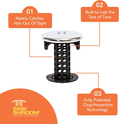 SinkShroom Chrome Edition - Simple Hair Trap Insert for Uncluttered Modern Bathrooms with Neutral Finishes