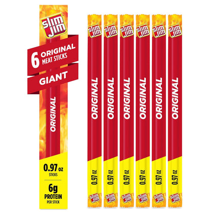 six 0.97 oz giant-sized smoked meat sticks per pack