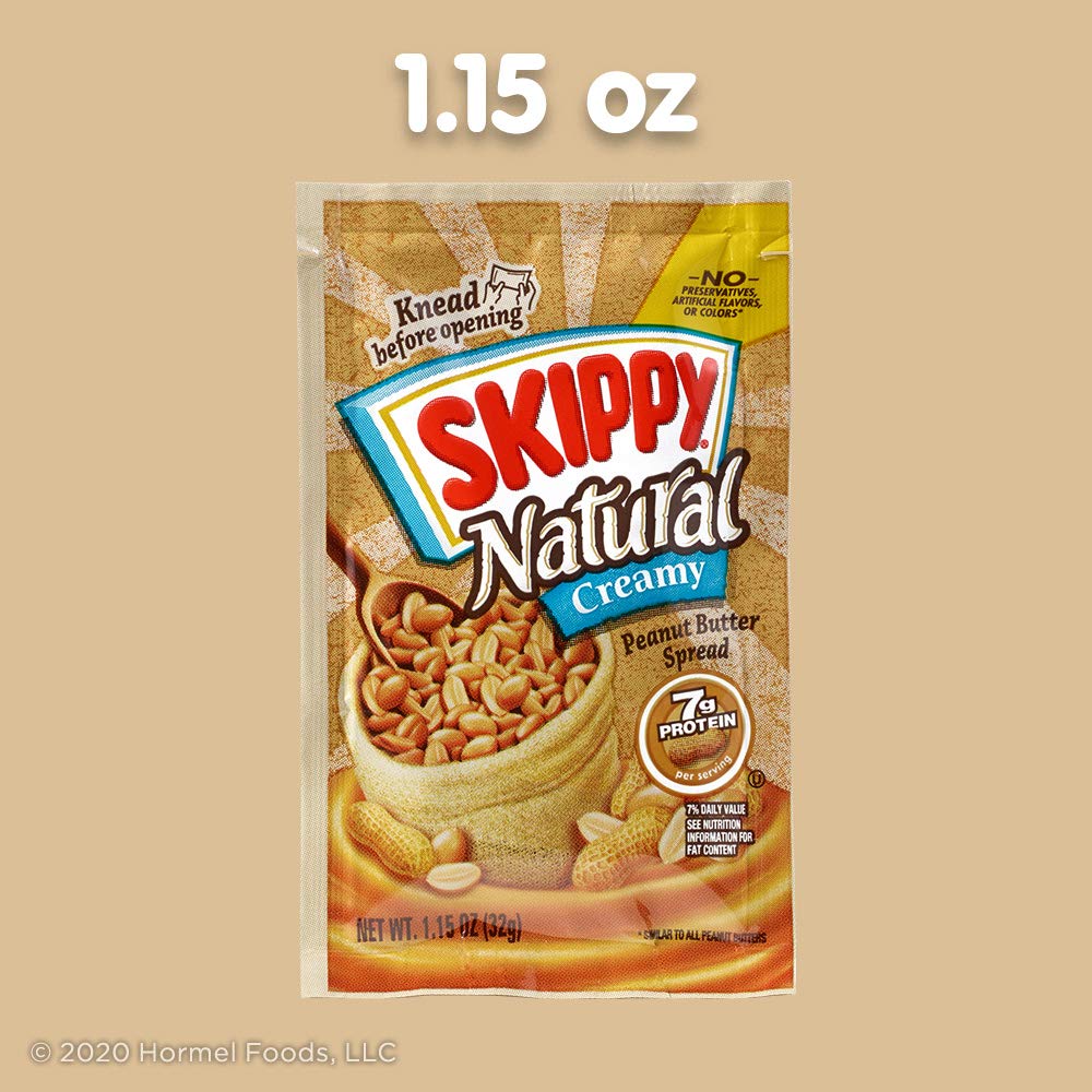 SKIPPY Natural Creamy Peanut Butter Squeeze Packs – Lightweight Travel Snack for Flights, Picnics, and Outdoor Adventures, 8 Pack 1.15 Oz