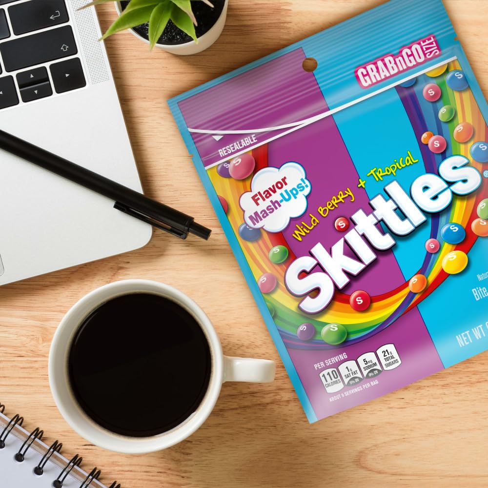 SKITTLES Mash-Ups Wild Berry and Tropical Candy, 9-Ounce Compact Pouch for Study Sessions, Library Breaks and Late-Night Homework Fuel