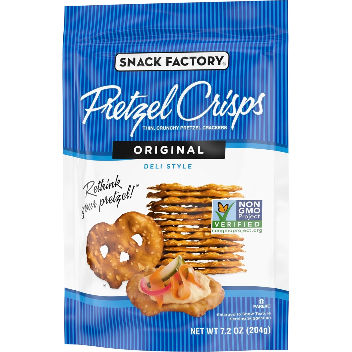 Snack Factory Pretzel Crisps – Crunchy Desk Snack for Home Office and Shared Break Rooms, Quiet Baked Pretzel Chips