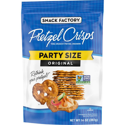 Snack Factory Pretzel Crisps Original Non-GMO 14 oz Resealable Bag for Tailgates Cookouts and Patio Gatherings