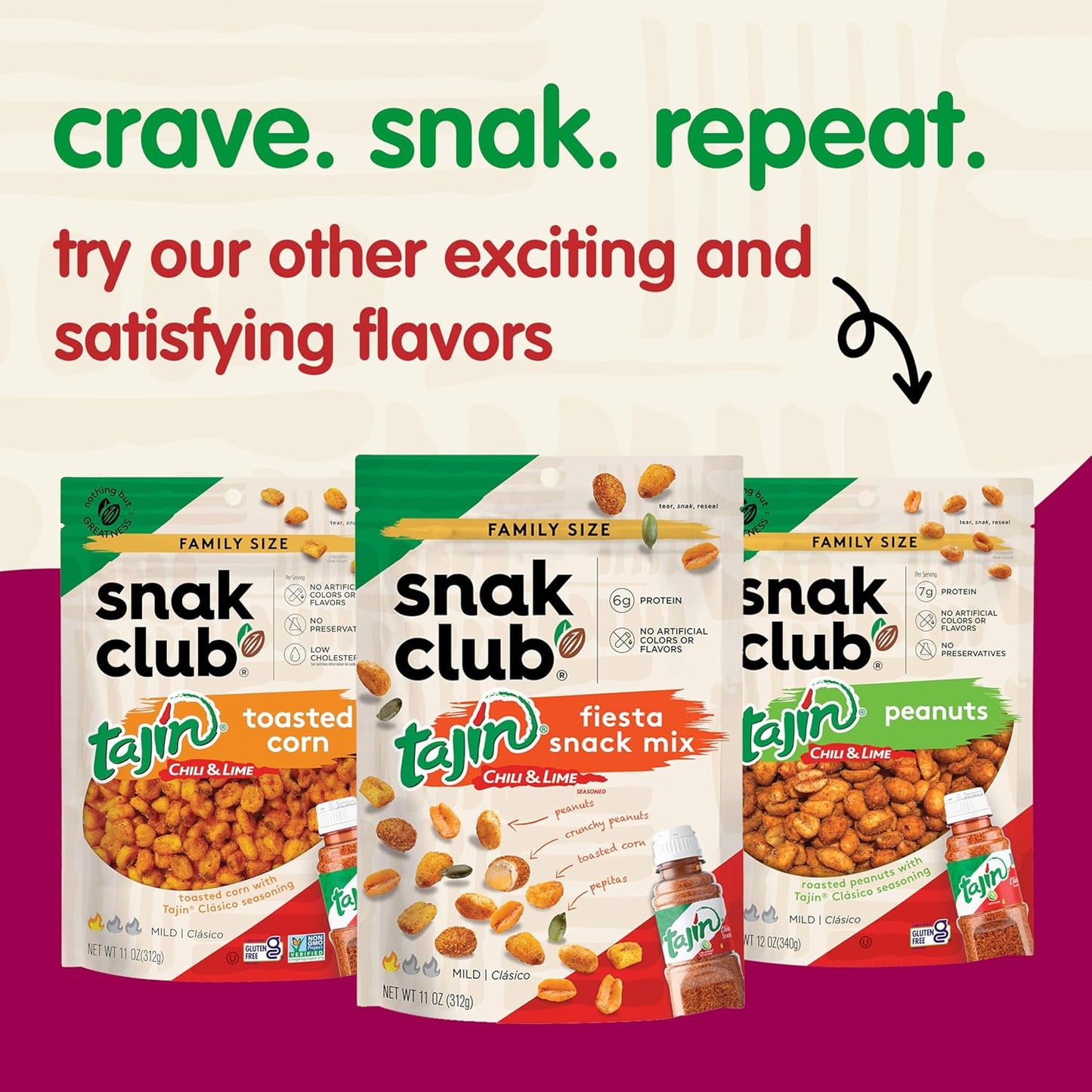 Snak Club Tajin Crunchy Peanuts – Camping and Hiking Snack with 5g Protein and No Artificial Colors, 10.5 oz Resealable
