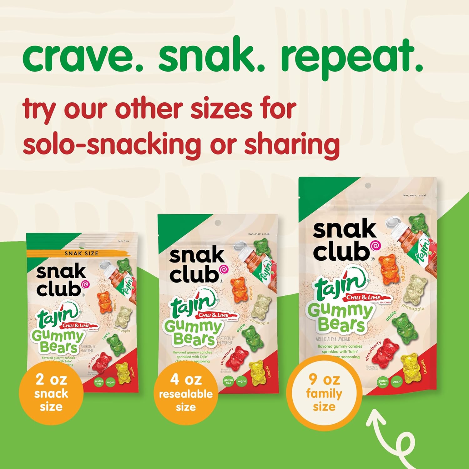 Snak Club Tajin Gummy Bears – Birthday Party Candy for Kids, Assorted Fruit Single Serve Bags