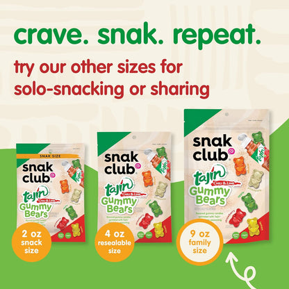 Snak Club Tajin Gummy Bears – Birthday Party Candy for Kids, Assorted Fruit Single Serve Bags