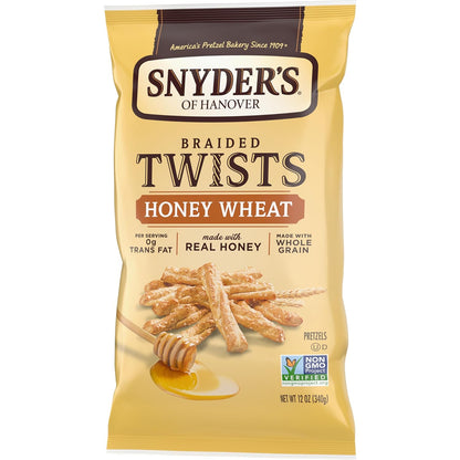 Snyder's of Hanover Honey Wheat Pretzel Twists – Hiking Trail and Camping Portable Snack, 12 oz Bag