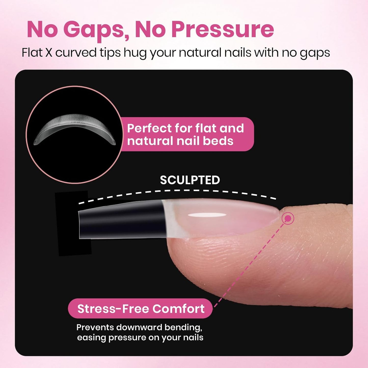 soft, breathable, durable pmma material that is low-odor and gentle on natural nails
