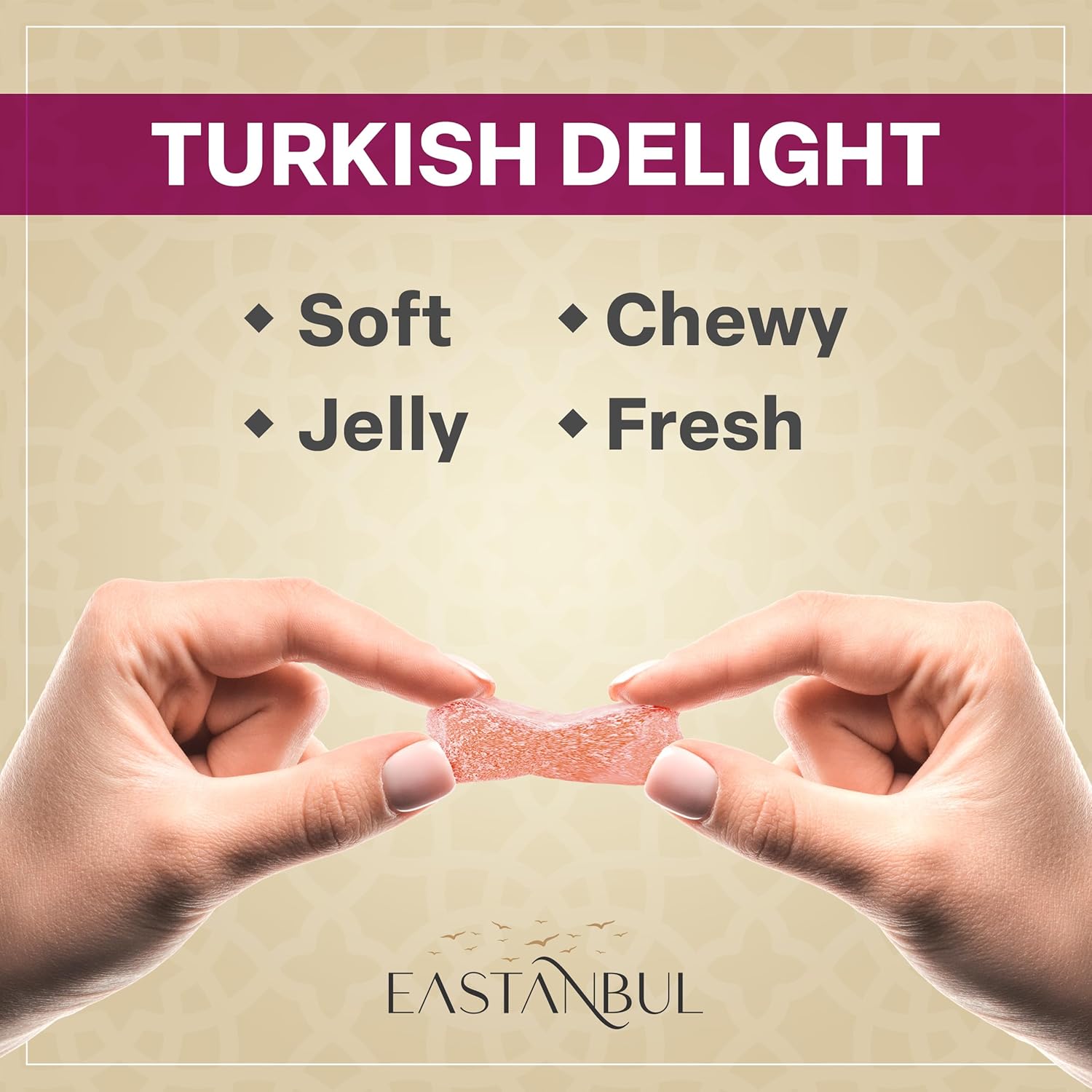 soft, juicy, chewy texture with no cloying or throat-burning aftertaste