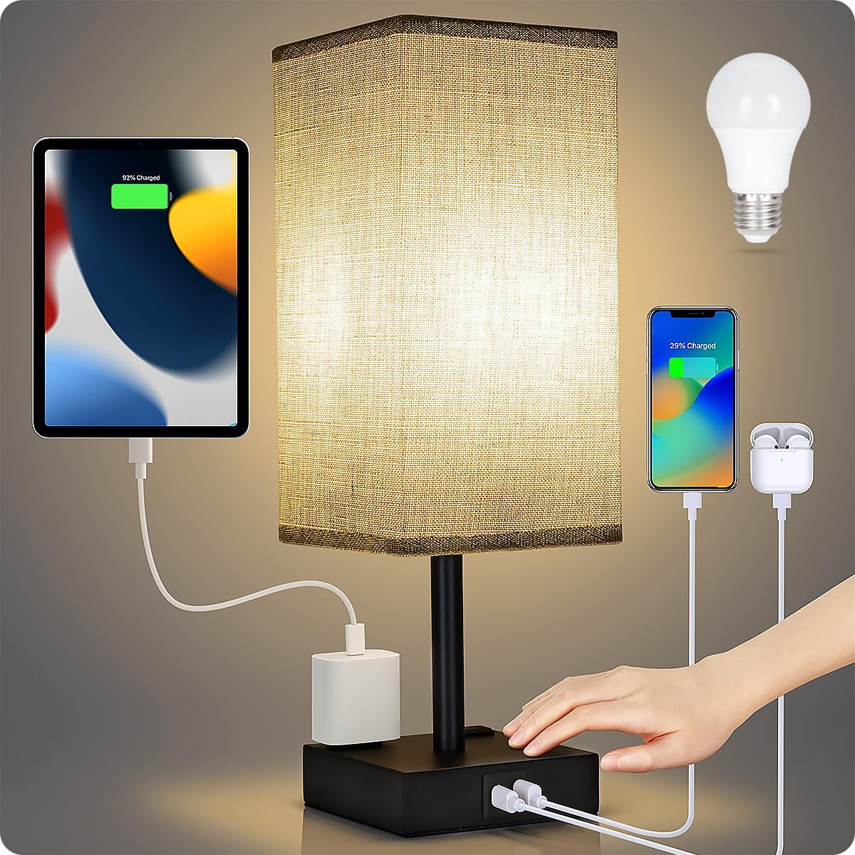 Soilsiu LED Bedside Lamp with USB-C Port, Graduation Gift for College Students and Dorms
