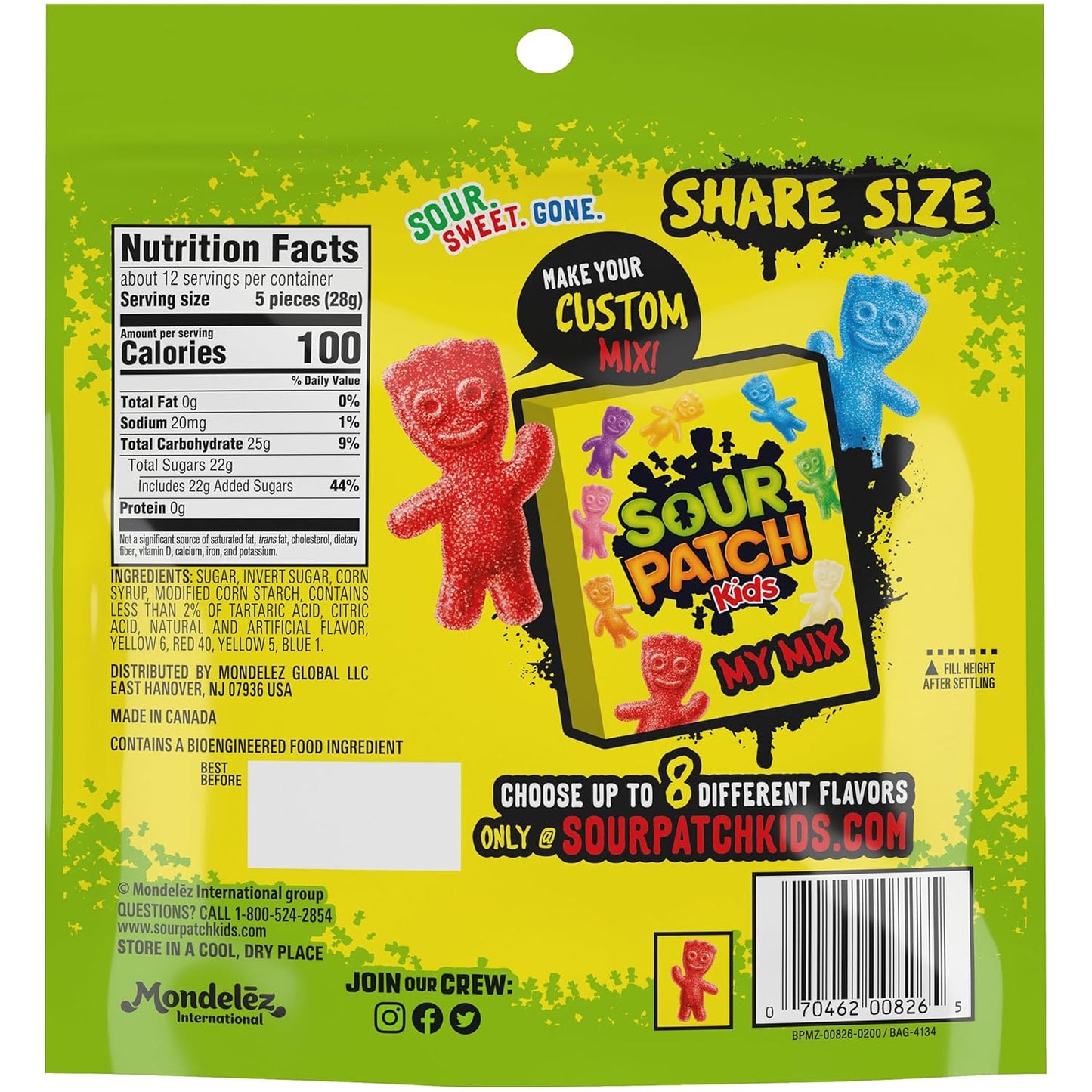 SOUR PATCH KIDS Big Kids Sour Gummy Candy Hostess Gift, 12 oz Share Bag for Housewarmings and Parties