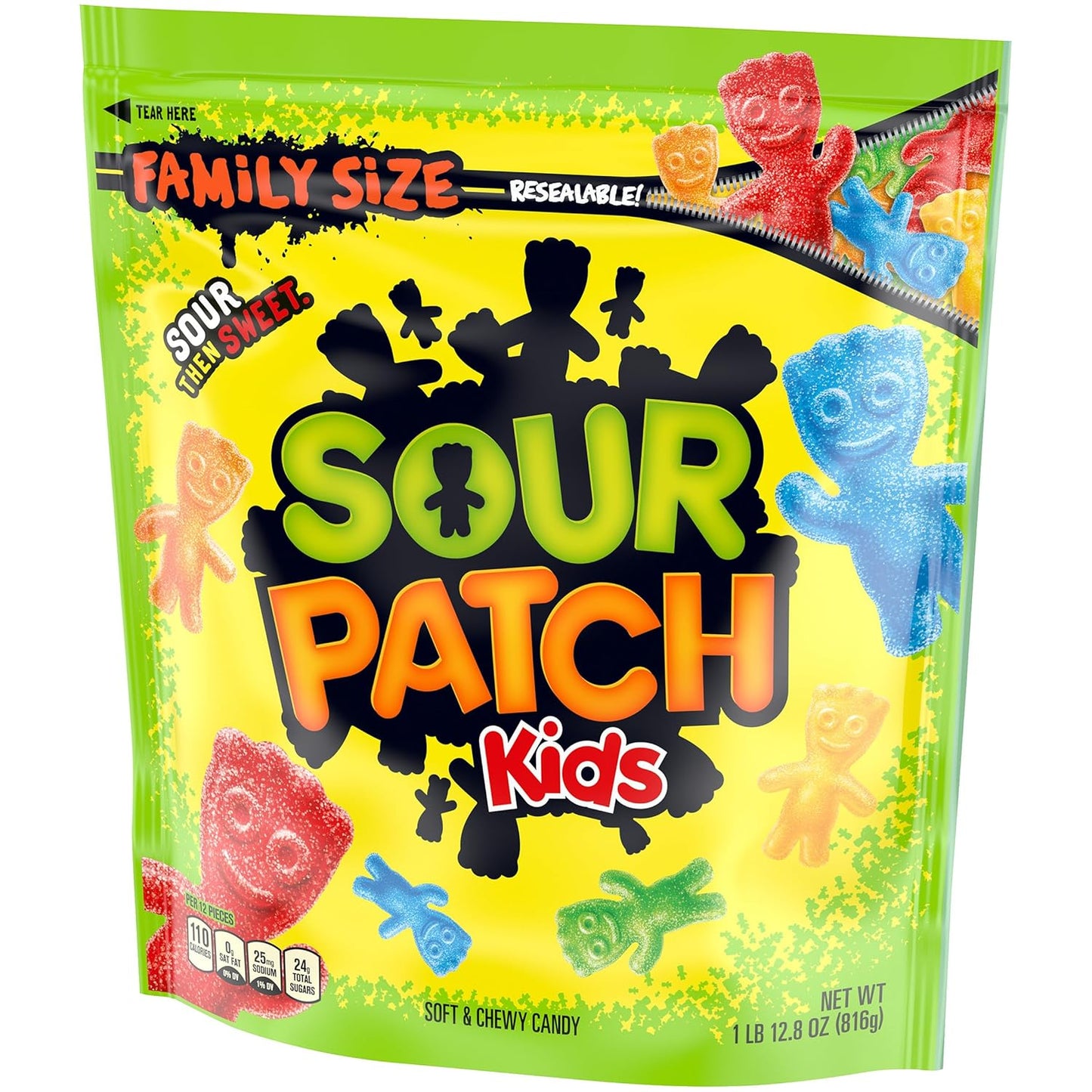 SOUR PATCH KIDS Fat-Free Chewy Assorted Candy, 1.8 lb Holiday Gift Bag for Christmas Stocking, Valentine's Day Exchange, and Hostess Presents