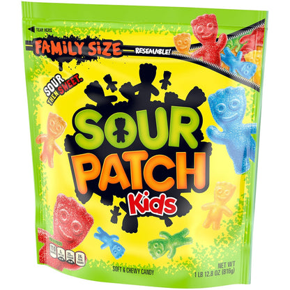 SOUR PATCH KIDS Fat-Free Chewy Assorted Candy, 1.8 lb Holiday Gift Bag for Christmas Stocking, Valentine's Day Exchange, and Hostess Presents