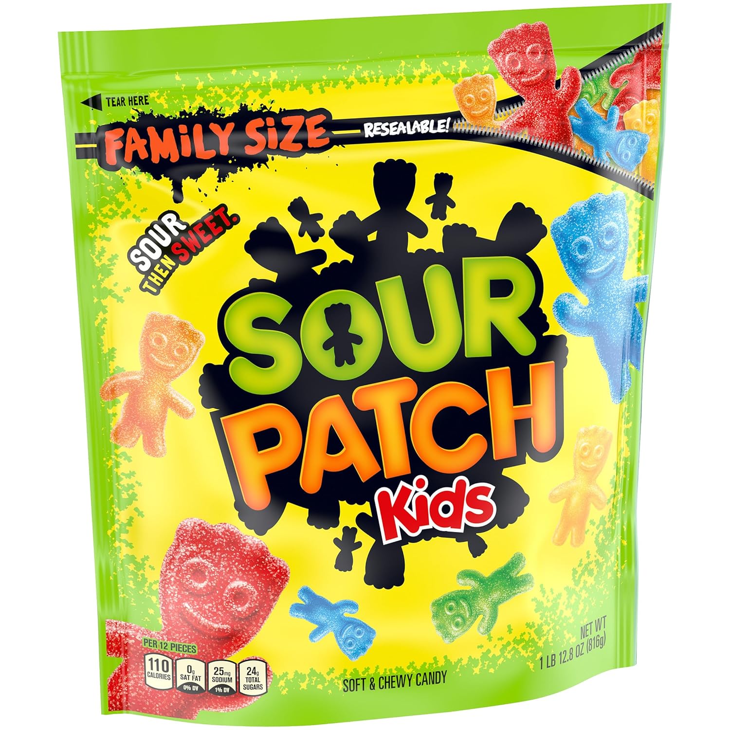 SOUR PATCH KIDS Fat-Free Chewy Assorted Candy, 1.8 lb Holiday Gift Bag for Christmas Stocking, Valentine's Day Exchange, and Hostess Presents