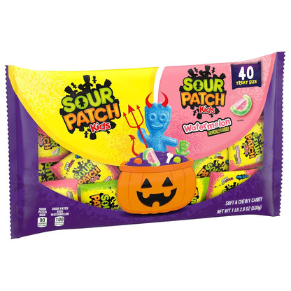 SOUR PATCH KIDS Halloween Variety Pack - 40 Durable Wrapped Candy Bags for Outdoor Front Porch Trick or Treat Night