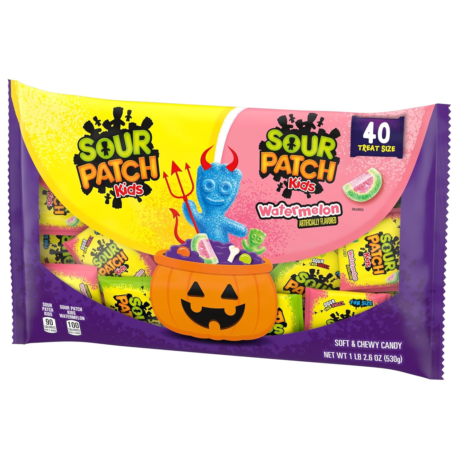 SOUR PATCH KIDS Halloween Variety Pack - 40 Durable Wrapped Candy Bags for Outdoor Front Porch Trick or Treat Night