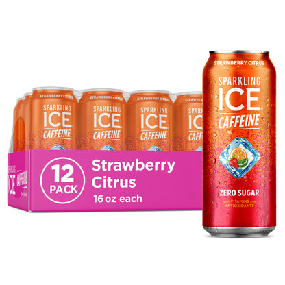 Sparkling Ice Caffeine Black Raspberry Sparkling Water for Camping Coolers, Sugar Free Sparkling Drink for Open Air Adventures