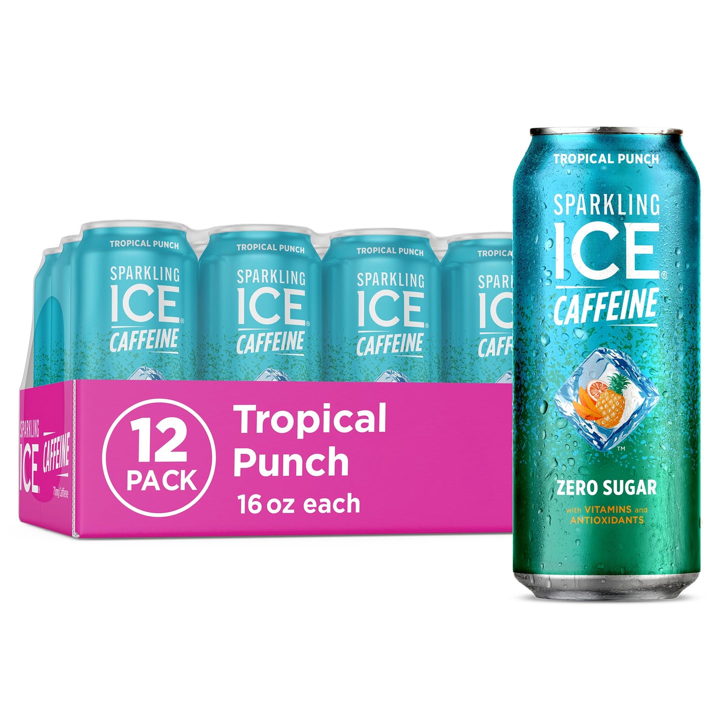 Sparkling Ice Caffeine Black Raspberry Sparkling Water for Camping Coolers, Sugar Free Sparkling Drink for Open Air Adventures