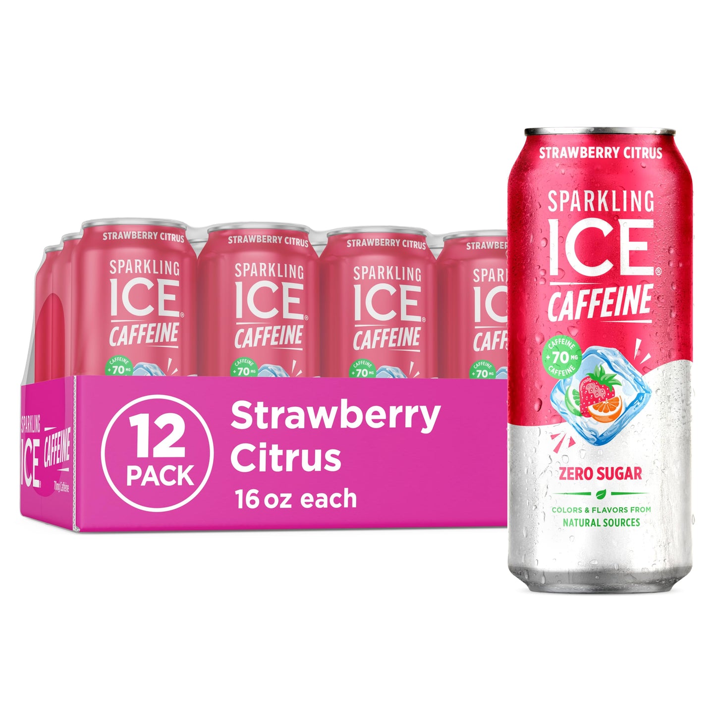 Sparkling Ice Caffeine Black Raspberry Sparkling Water for Camping Coolers, Sugar Free Sparkling Drink for Open Air Adventures