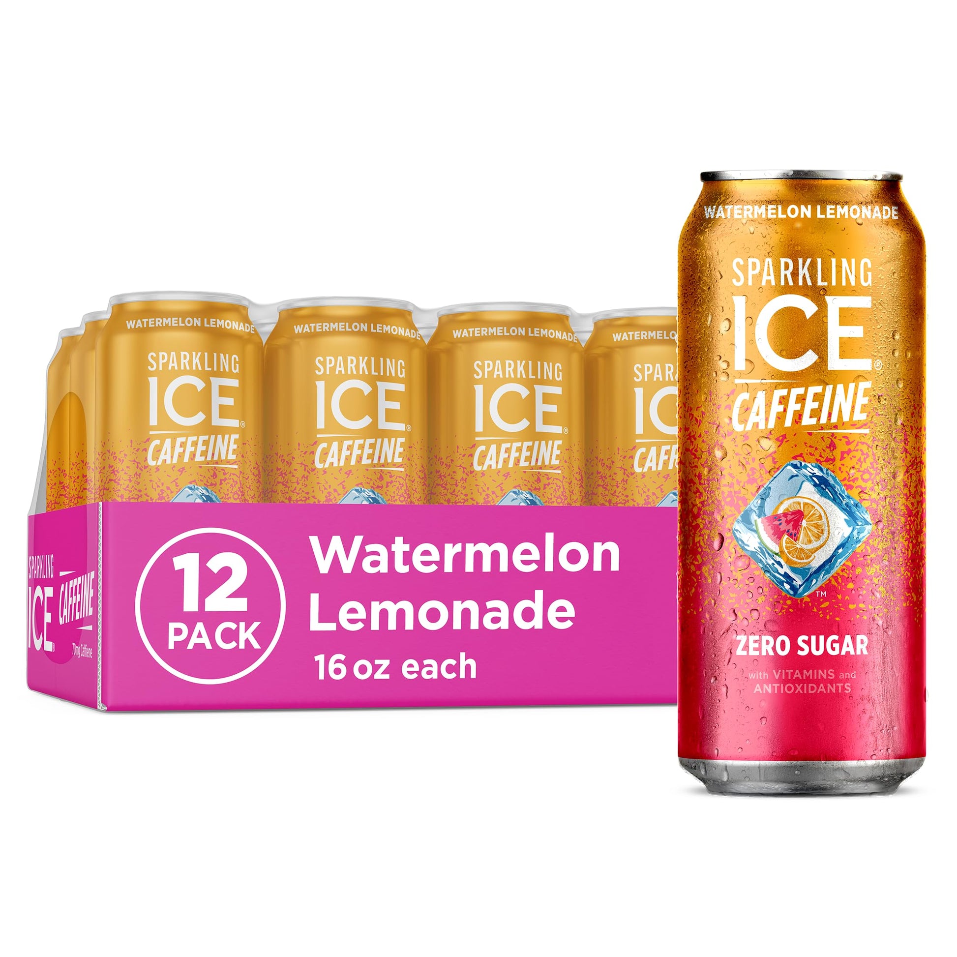 Sparkling Ice Caffeine Black Raspberry Sparkling Water for Camping Coolers, Sugar Free Sparkling Drink for Open Air Adventures