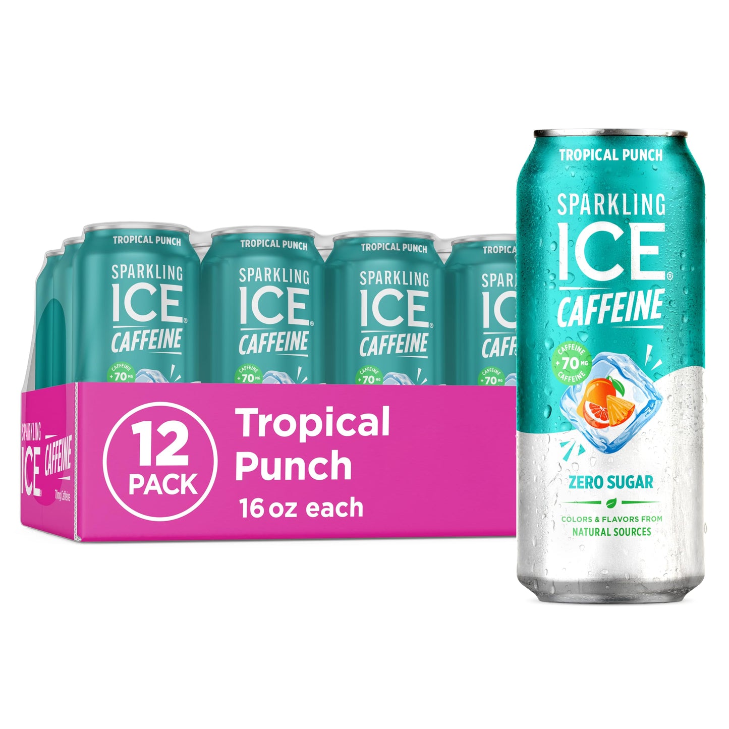 Sparkling Ice Caffeine Black Raspberry Sparkling Water for Camping Coolers, Sugar Free Sparkling Drink for Open Air Adventures