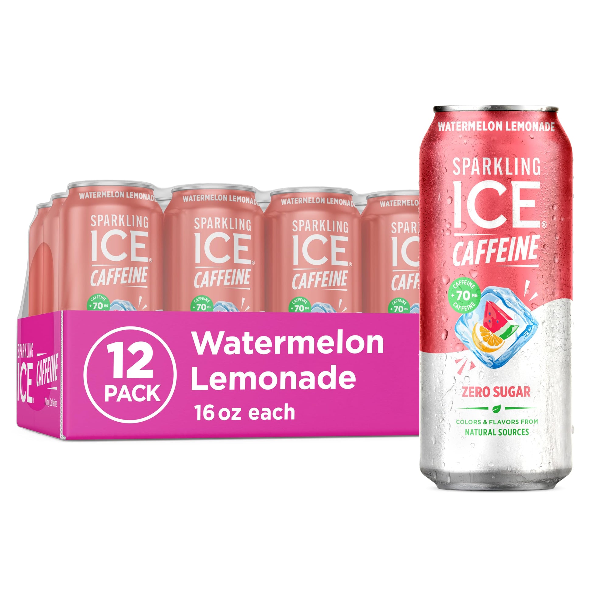 Sparkling Ice Caffeine Black Raspberry Sparkling Water for Camping Coolers, Sugar Free Sparkling Drink for Open Air Adventures