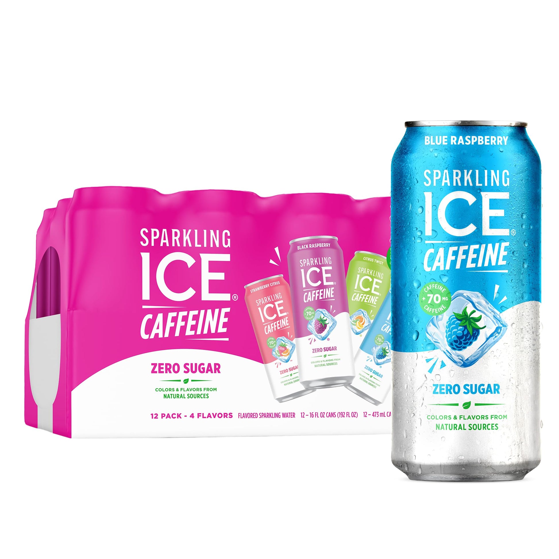 Sparkling Ice Caffeine Black Raspberry Sparkling Water Holiday Gift Idea, Low Calorie Sparkling Drink for the Health Conscious Friend