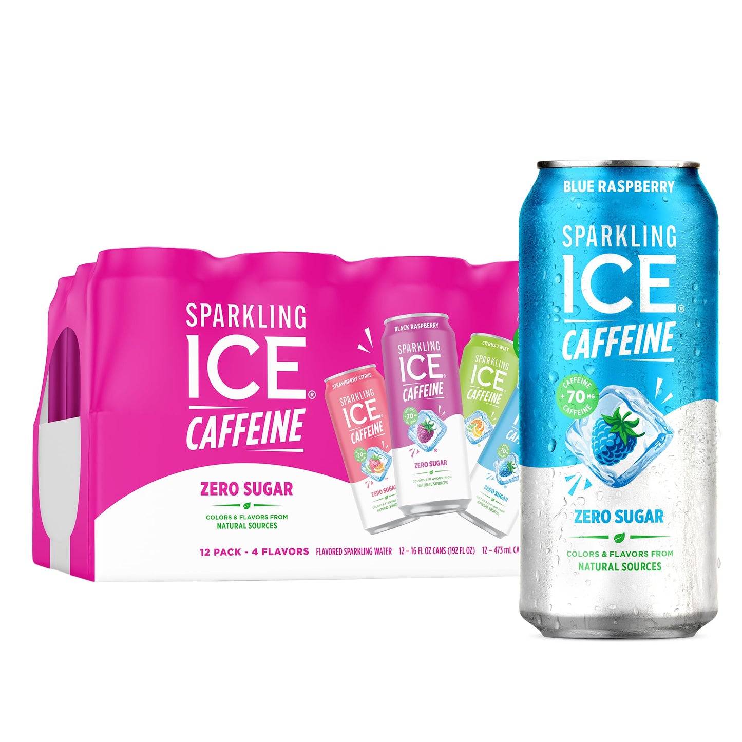 Sparkling Ice Caffeine Black Raspberry Sparkling Water Holiday Gift Idea, Low Calorie Sparkling Drink for the Health Conscious Friend