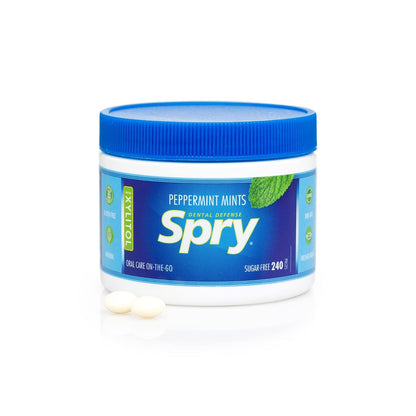 Spry Xylitol Peppermint Mints Sugar Free Candy - Kid-Friendly Cavity Prevention Treat for Family Car Cup Holders, 45 Count