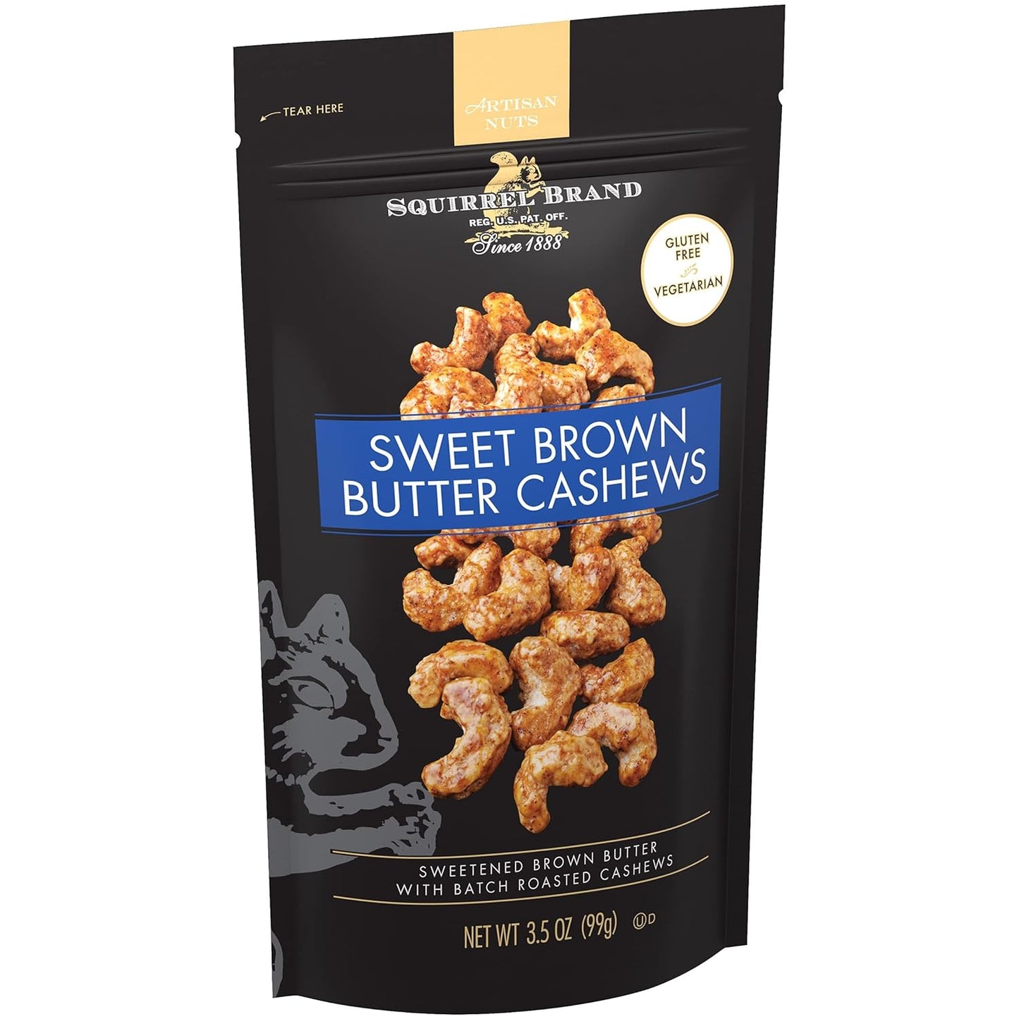 Squirrel Brand Sweet Brown Butter Cashews – Gourmet Hostess Gift for Women, 3.5 oz Resealable Bag