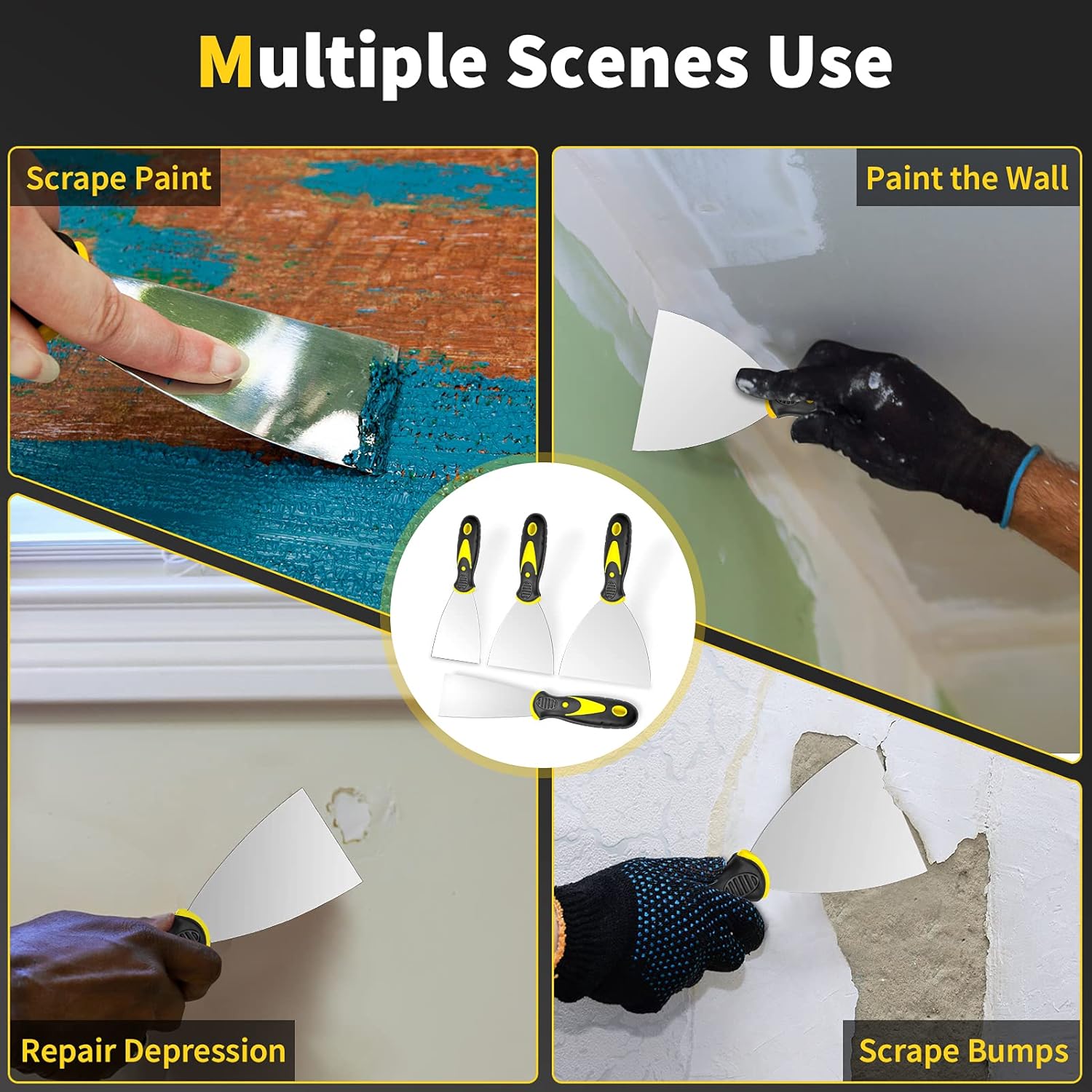 Stainless Steel Spackle Knife Kit – Quick-Change Blade Widths for Fast Property Maintenance Turnover
