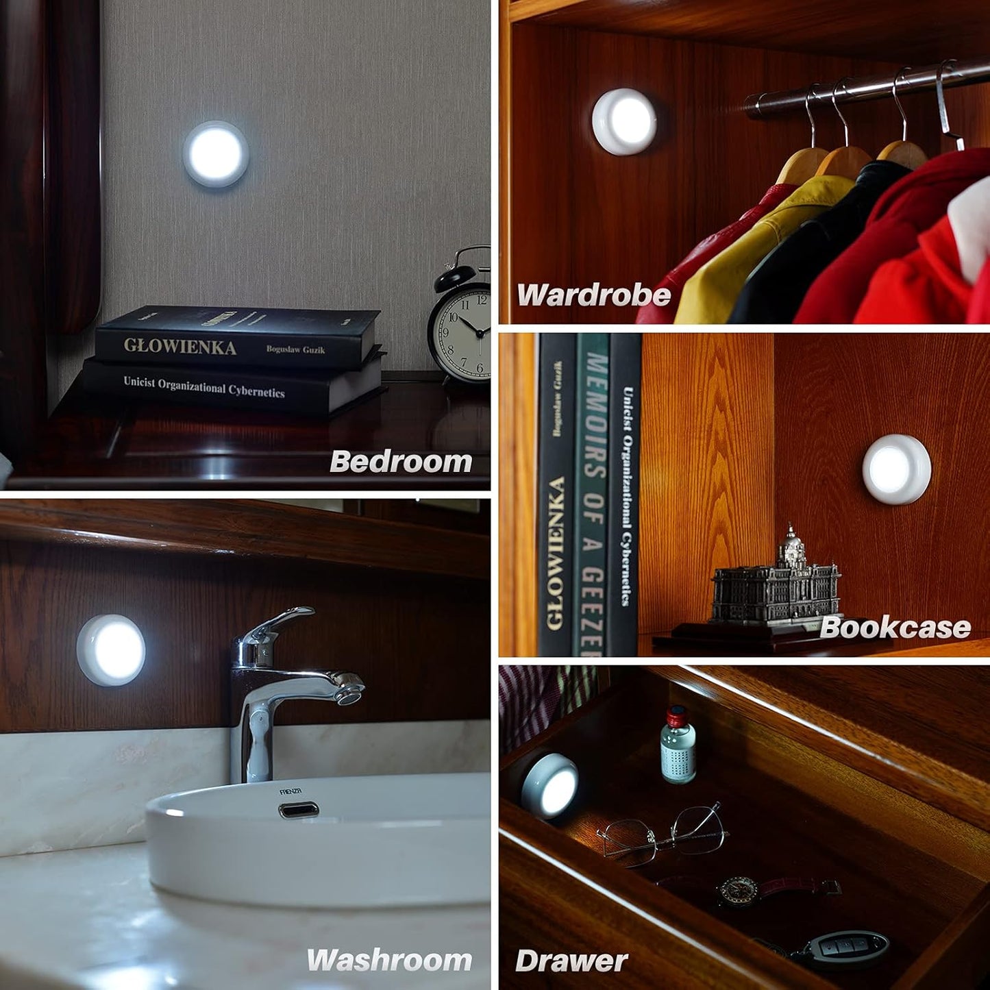 STAR-SPANGLED Stick-On Motion Puck Lights – Cool White, Shock-Free Battery Lamp for Renters and Nurseries